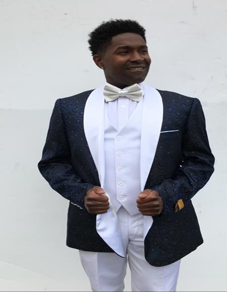 Men's Shawl Label Blue Suit