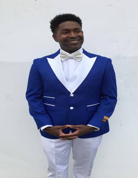 Men's Peak Label Blue and White Suit