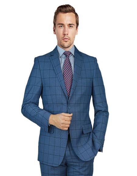 Bertolini Silk & Fabric Suit Blue Birdseye Windowpane- High End Suits - High Quality Suits