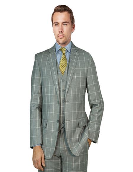 Bertolini Silk & Fabric Suit Gray Windowpane- High End Suits - High Quality Suits