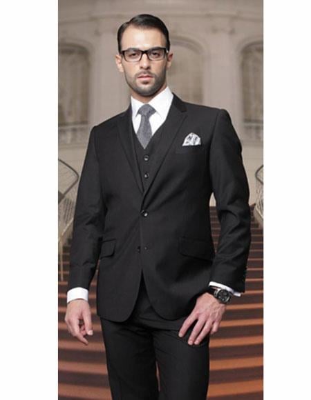 Athletic Cut Classic Suits Men's suit Classic Relax Fit Pleated Pants 19 Inch Bottom Black