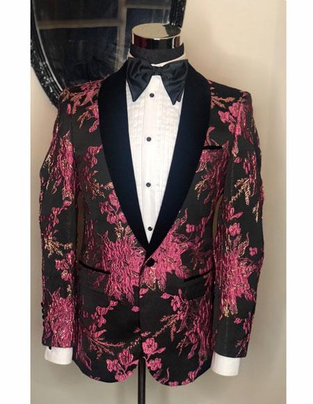 Men's Pink Shawl Black Lapel Designer Casual Cheap Priced Fashion Blazer Dress Jacket