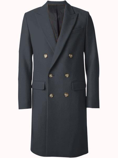 Men's Charcoal Grey - Dark Gray Fabric Double breasted Overcoat 44 inch full length Topcoat