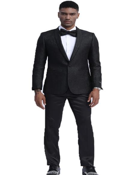 Big and Tall Size Tuxedo Dinner Jacket - Paisley Fabric Blazer in Color Silver main image 1