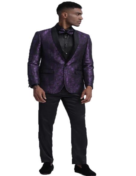 Men's Purple Floral Pattern Fashion Blazer Perfect for Prom 2026