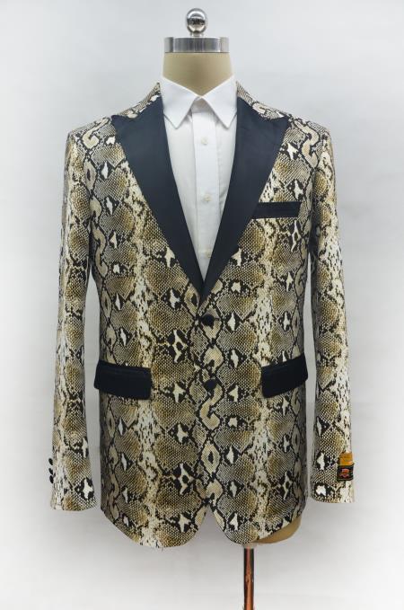 Men's Two Button Peak Lapel Snake Skin Prom 2026 Blazer