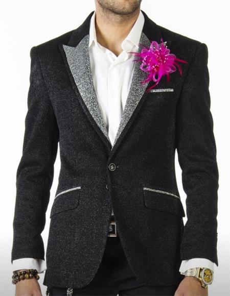 Black Two Flap Front Pockets Suit for Men
