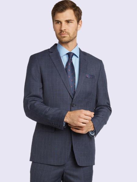 Bertolini Silk & Fabric Menâ€™s Suit-Blue Gray Check- High End Suits - High Quality Suits