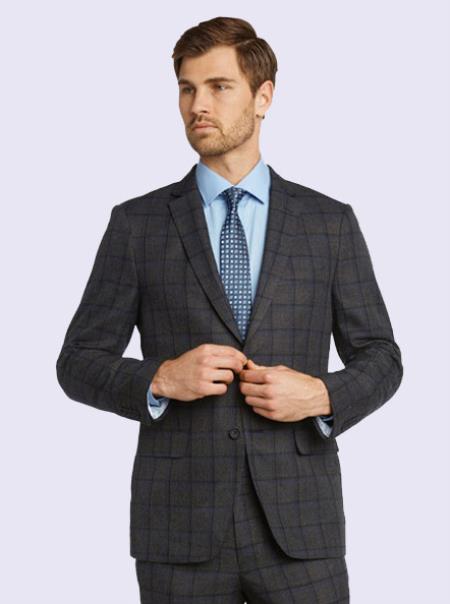 Bertolini Silk & Fabric Menâ€™s Suit-Gray Windowpane- High End Suits - High Quality Suits