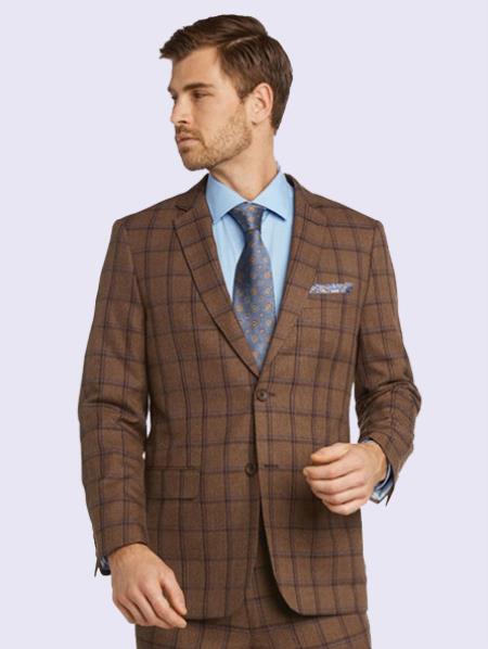 Bertolini Silk & Fabric Menâ€™s Suit-Dark Sand Windowpane- High End Suits - High Quality Suits