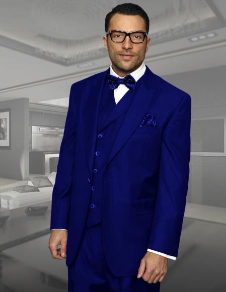 Navy Blue Classic Fit Pleated Pants