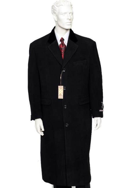 Men’s Black Chesterfield Full Length Wool and Cashmere Overcoat, Formal Winter Dress Coat