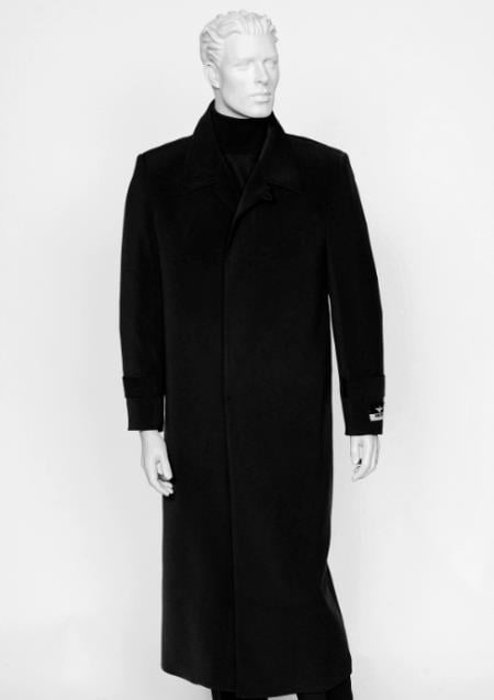 Men's Black 4 Buttons Full Length Coat Duster Maxi Coat