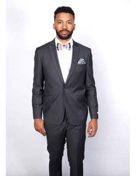 Gray Peak Lapel Slim Fit Graduation Suit For Boy / Guys
