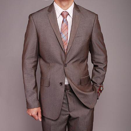 Brown Double Side Vents Zip Fly Graduation Suit For Boy / Guys