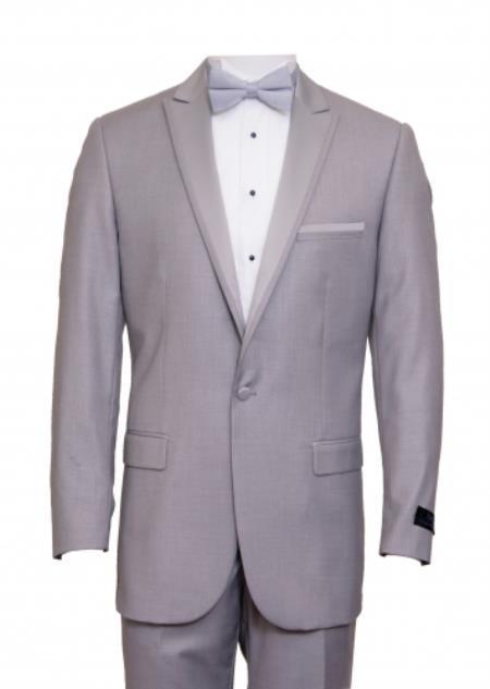 Light Gray Satin Peak Lapel with Fabric Trim Graduation Suit For Boy / Guys