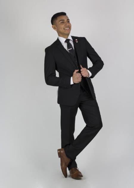 Black Slim Fit Center Vent Graduation Suit For Boy / Guys