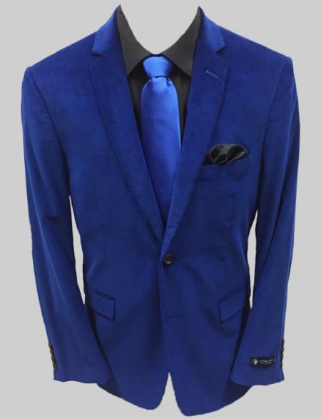 Royal Blue Solid Corduroy Sportcoat
