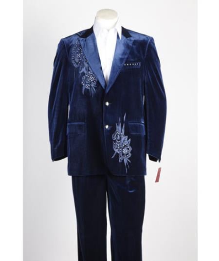 Men's 2 Button Black Velvet velour Men's blazer Jacket main image 1