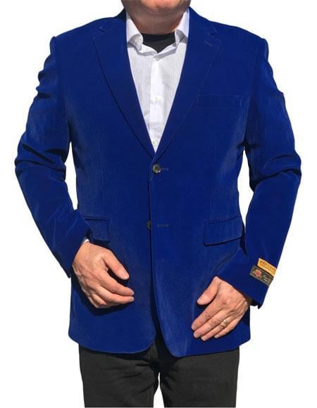 Velvet Velour Men'S Blazer Formal Dark Blue Sport Coat Two Tone Trimming Notch Collar main image 0