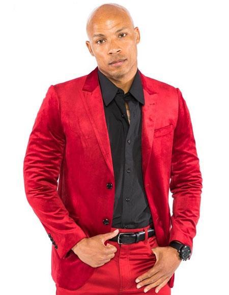 Mens Red Velvet Suit and Cheap Priced Velour Mens Blazer Jacket For Men Sport Coat + Pants