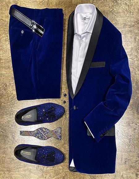 Men's Blue Velvet Suit or Tuxedo Jacket for Prom 2026