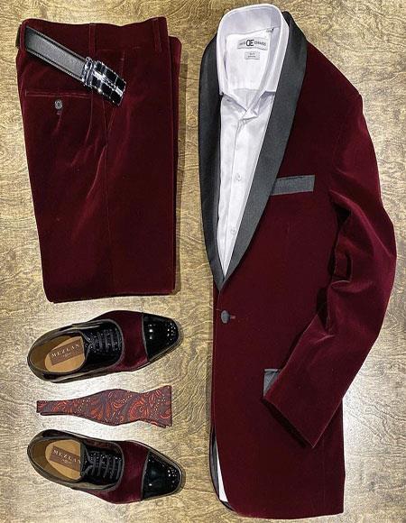 Velvet Suit Mens Burgundy Two Button Perfect for Prom 2026 Outfit Velvet Burgundy Suit