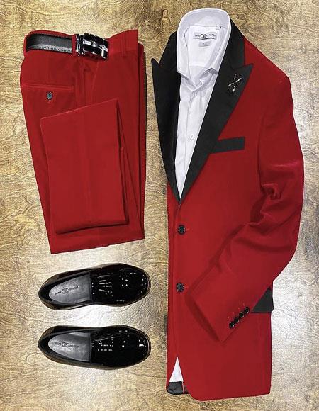 Men's Red Velvet Suit or Tuxedo Jacket for Prom 2026