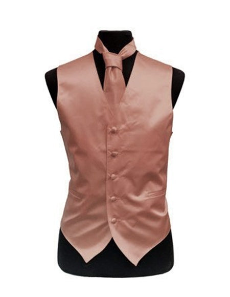 Men's Rose Gold - Dusty Rose Satin Vest and Necktie Set