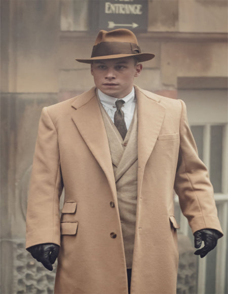Men's Camel Two Flap Front Pockets Peaky Blinders Suit - Peaky Blinders Outfit + Overcoat + Hat (Peaky Blinder Custome)