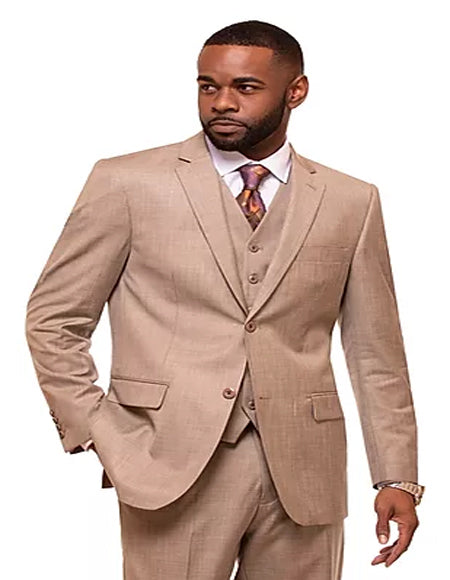 Men's Oatmeal 2 Button Sharkskin Mini Pin Dot Pattern With Settle Sheen Suit