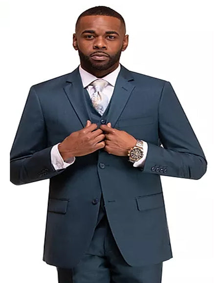 Men's Indigo 2 Button Sharkskin Mini Pin Dot Pattern With Settle Sheen Suit