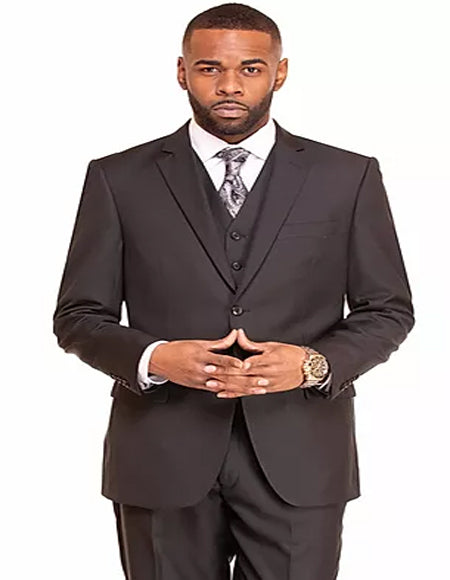 Men's Black 2 Button Sharkskin Mini Pin Dot Pattern With Settle Sheen Suit