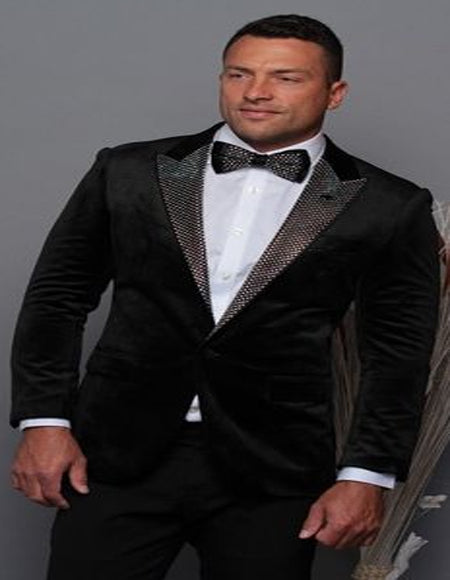 Black and Silver Lapel Velvet Men's blazer Perfect For Prom 2026 & Wedding With Matching Bowtie Tuxedo Jacket