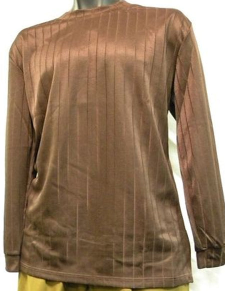 Men's Brown Rayon Knit Mock Neck Shirt