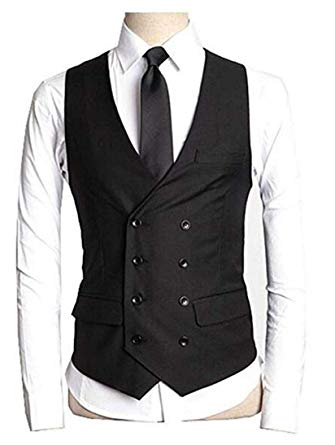 Black Double Breasted Eight Button Skinny Fit Vest — Menssuitsatlanta
