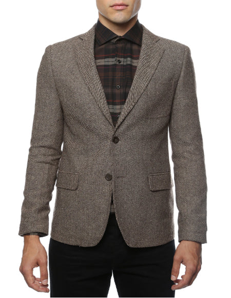 Men's Brown Super Slim Fit Two Button Closure Fully Lined Vintage Blazer