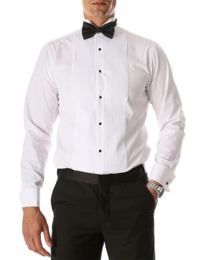 Mens Wing Collar Slim Fit Pleated Tuxedo Shirt