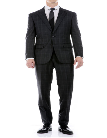 Men's Black Plaid Check 2 Button Windowpane Suit