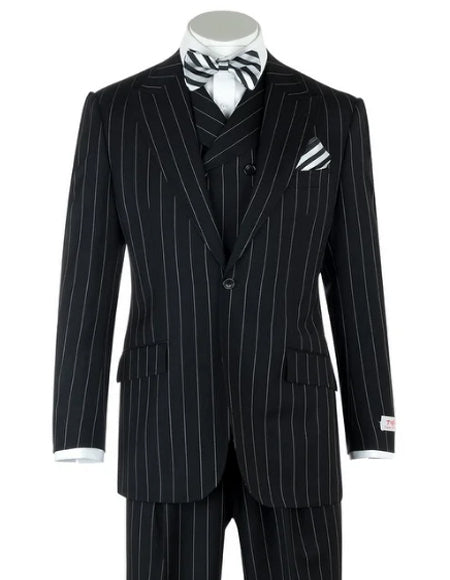 Classic Fit Suit Black Birdseye Wide Leg Pure Wool Suit and Vest for Men