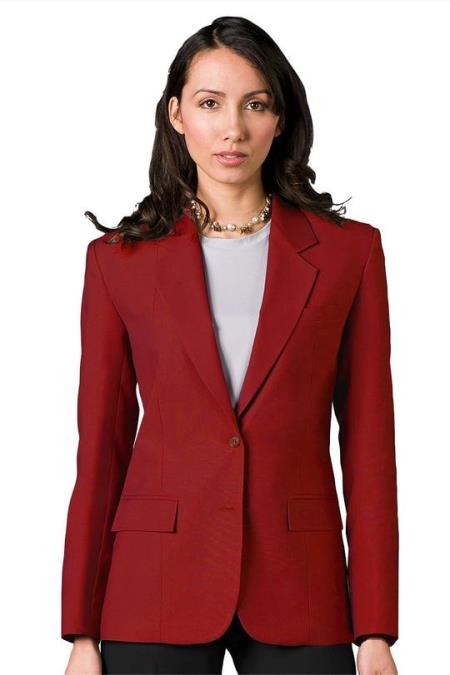 Red Two Button Solid Pattern Women Blazer
