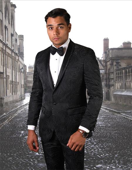 Two Button Ultra Slim Fit Prom 2026 Suit / Wedding Suit In Black With Matching Bow Tie