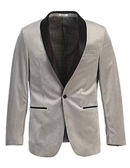 Men's Velvet Tuxedo Blazer Slim Fit Grey With Black