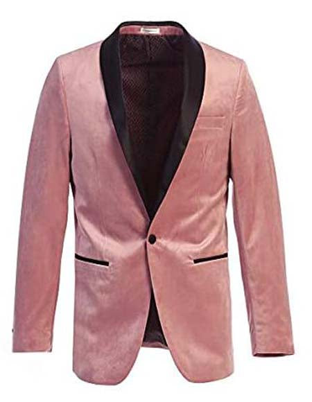 Men's Velvet Tuxedo Blazer Slim Fit Pink With Black