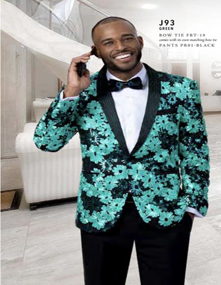 Prom 2026 Wedding Paisley Floral Tuxedo Jacket ~.Blazer Lime ~ Apple Green