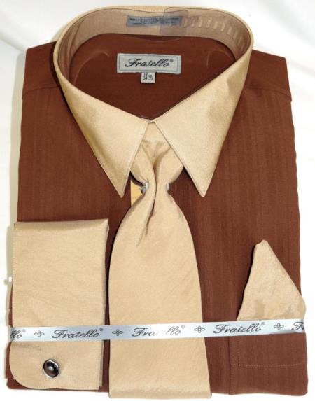 Brown Multi Colorful Men's Dress Shirt