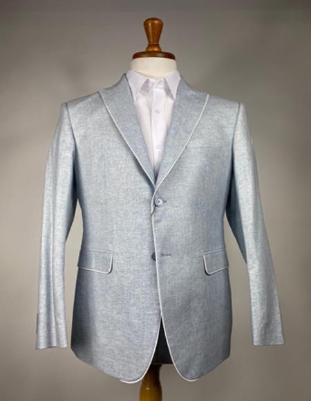 Men's Light Gray 2 Button Peak Lapel One Chest Pocket Blazer