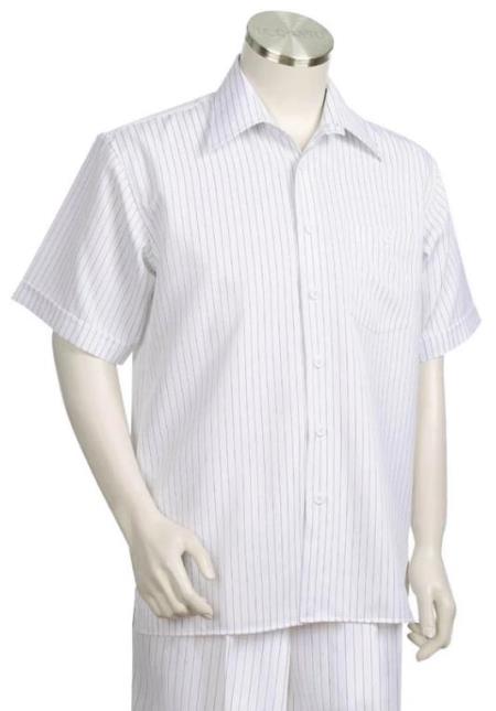 Brilliant Stripes Short Sleeve 2pc Walking Suit Set - White/Black