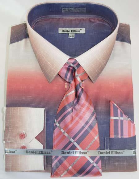 Mens Fashion Dress Shirts and Ties Salmon Colorful Men's Dress Shirt