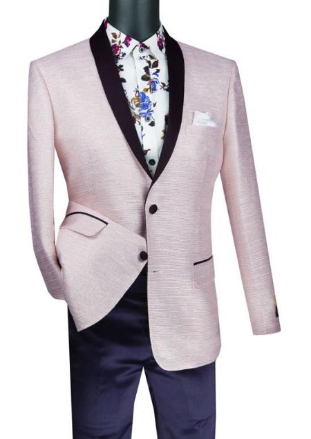 Men's Suit 2 Button and Metallic Stripe Sport Coat Pink Color